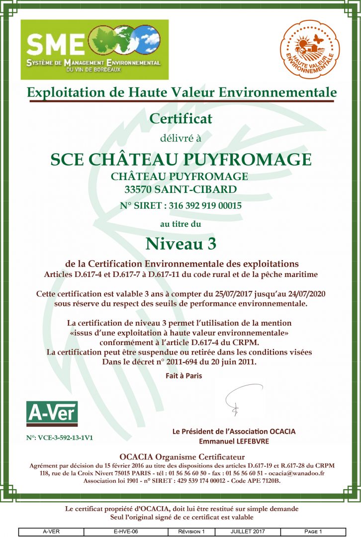 Puyfromage : Certification Haute Valeur Environnementale (HVE) Niveau 3